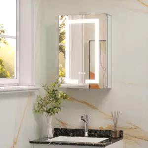 콘센트가 있는 욕실용 Keonjinn 16x24 인치 조명 약장 거울 3 가지 색상의 김서림 방지 강화 유리 UL 전면