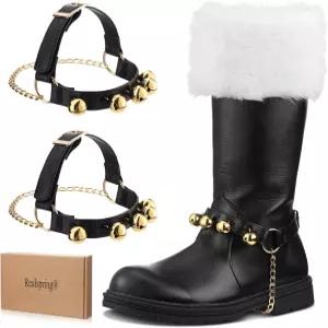 리얼스프링 크리스마스 산타클로스 부츠 황동종 할로윈 의상 블랙 앤 옐로우