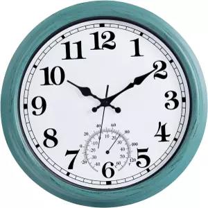 16인치 대형 실외 시계 레트로 방수 실내/외 온도계가 있는 논티킹 파티오 정원 수영장용 배터리 작동