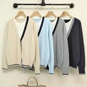 [하프클럽/셀러허브_여성트랜드패션]여자 여유핏 레이온 혼방 배색 브이넥