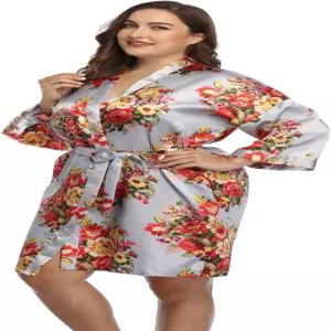 여성용 플러스 사이즈 새틴 로브 숏 실크 배스로브 신부 들러리 파티 드레스 가운