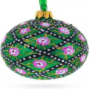 1907 로즈 트렐리스 로얄 그린 글래스 볼 크리스마스 장식 3.25인치