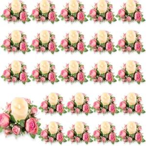 Kittmip 24개 캔들 링 벌크 3인치 인조 불꽃 없는 배터리 작동식 LED 기둥 홀더 크리스마스 웨딩 파티