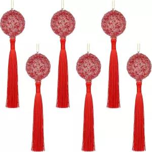태슬볼 새해 걸이 장식품 봄 축제 트리를 위한 4.7인치 태슬 장식이 있는 6PCS 1.77인치 구슬로 덮인