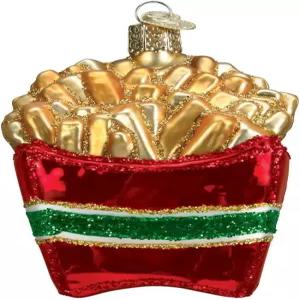 크리스마스 트리를 위한 구세계 감자튀김 상자 유리 불림 장식 수작업 홀리데이 음식 컬렉션