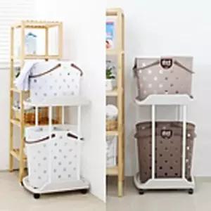 선반 베란다 수납 정리 빨래바구니와 슬림 선반2단 세트