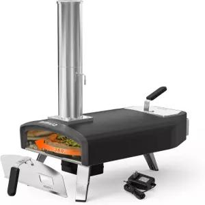 미미오 야외 피자 오븐 12인치 우드 불 회전하는 둥근 스톤 뒷마당 캠핑 피크닉을 위한 휴대용 스토브