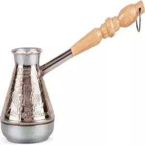 스타니차 LLC 터키 세즈베 7 Fl Oz - 200ml 레오파드 구리 대형 투르카 커피 포트 그리스 아랍 나무 손잡이