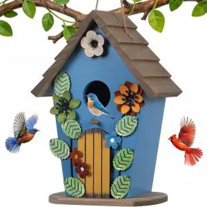 야외용 손수레 새집 나무 블루 장식 행잉 새 상자 둥지 벌새집 애호가를 위한 선물