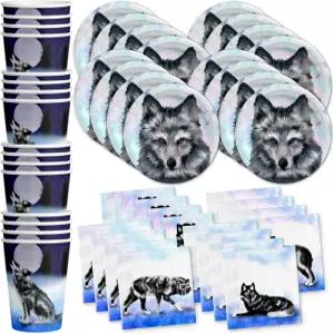 늑대 생일 파티 용품 세트 접시 냅킨 컵 식기 키트 16인용