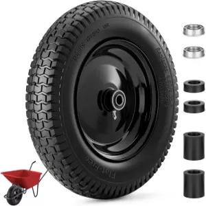 4.80/4.00-8인치 플랫 프리 휠바로우 휠 및 타이어 - 14.5인치 헤비 듀티 핸드 돌리 트럭 교체 5/8인치