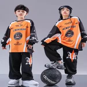 댄스복 방송 아이돌 무대 의상 발표회 키즈 쿨 힙합 의류 레드 블랙 프린트 스웨트 캐주얼 스트리트 조깅