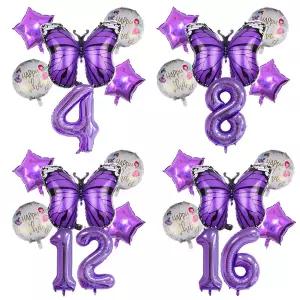 댄스복 방송 아이돌 무대 의상 발표회 6pcs 보라색 나비 호일 풍선 세트 40inch 번호 헬륨 생일 파티 장식
