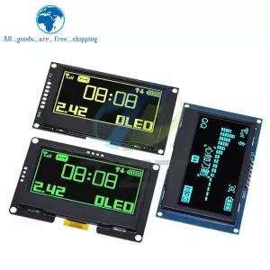 TZT 13개 2.42인치 LCD 화면 흰색 노란색 128x64 OLED 디스플레이 모듈 IIC I2C SPI 시리얼 C51용 SPD0301