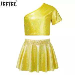 댄스복 방송 아이돌 무대 의상 발표회재즈 댄스 복장 스트리트 힙합 치어리더 공연 코스튬 원 숄더 메탈릭