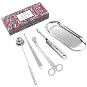 충전식 전기 라이터, 보관 트레이, 윅 - 위한 실버 5Pcs 케어 키트 액세서리 트리머, 캔들 디퍼가 세트 선물 포함된 스너퍼, Lsnisi 스테인리스 애호가를 스틸 패키지가