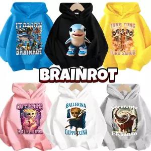 댄스복 방송 아이돌 무대 의상 발표회 이탈리아 Brainrot Kids 후드 재미 있은 만화 그래픽 얇은 스웨터 Tu