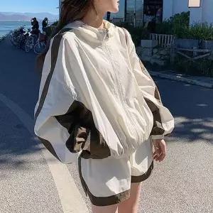 루즈핏 바스락 후드 집업 반바지 트레이닝복 세트 여자여름운동복