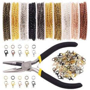Swpeet 410Pcs 10가지 색상의 3mm 목걸이 체인 롤 및 점프 링, 랍스터 클래스프 구색 키트, 목걸이용 케이