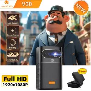 Vevshao V30 3D 미니 프로젝터 시네마 스마트 안드로이드 와이파이 휴대용 1080P 홈 시어터 비디오 LED DLP