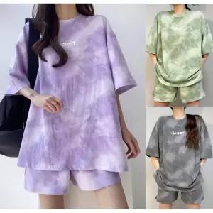 구름 모양 물감 트레이닝 반팔 반바지 상하의 셋트 pxQ1+8UOe