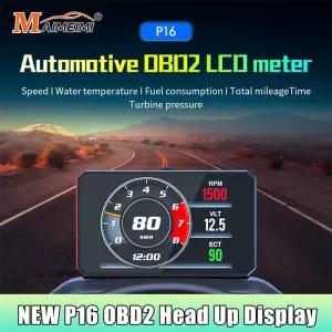 P16 헤드업 디스플레이 자동차 OBD OBD2 HUD 프로젝터 디지털 속도계 RPM 오일 수온 속도 알람