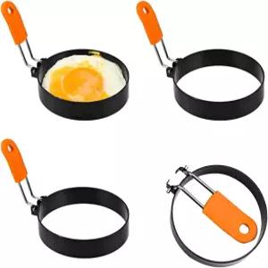 실리콘 손잡이가 달린 4팩 3.5인치 링 ？ 계란 프라이 팬케이크 잉글리시 머핀용 논스틱 원형 몰드 오일