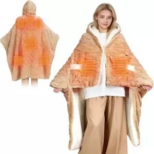 럼주 온열 담요 ？ 59인치 x 63인치 웨어러블 전기 숄 3가지 열 설정 무선 및 배터리 작동 캠핑 여행에