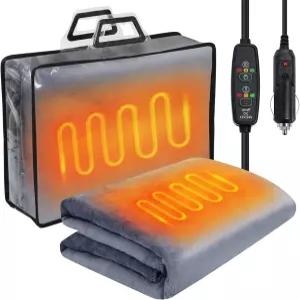 리아크럼 12V 자동차 온열 담요 57 x43 휴대용 전기 보관 가방 트럭 SUV RV 겨울 여행 캠핑 로드 트립