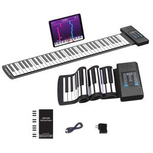 KONIX 61 키 롤업 피아노, 업그레이드된 휴대용 충전식 핸드 롤 실리콘 키보드, MIDI 출력, 헤드폰 연결, 128 리듬, 초보자를 위한 최고의 선물