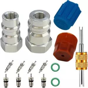 R12에서 R134A 어댑터 고/저 교류 피팅 포트 개조 변환 1/4인치에서 7/16인치로 20 UNF 퀵 커플러 밸브 A/C