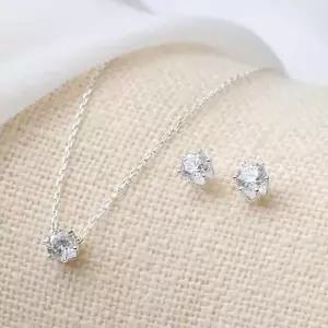 체인 (세트) 92.5 실버 큐빅 6발 은 귀걸이 목걸이 4mm