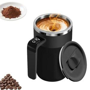 온도 표시가 있는 자동 교반 커피 컵, 스테인리스 스틸 자체 머그잔, 우유, 등을 위한 13 5온스 충전식 마그네틱 믹서 블랙