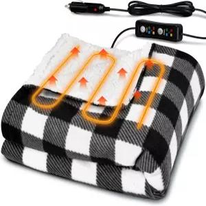12V 차량용 온열 담요 59인치 x39인치 휴대용 4가지 난방 타이밍 설정으로 부드럽고 편안한 차량 SUV