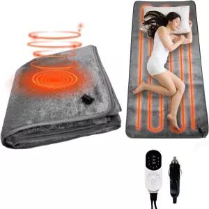 자동차 전기 난방 담요 12볼트 48와트 침낭 온열 라이너 휴대용 매트 트럭 SUV 캠핑 언더블랭킷 9 열 설정