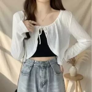 [다잇템] 여성 탱크 빅사이즈 숏가디건 드로우코드 가디건_24587011_588872