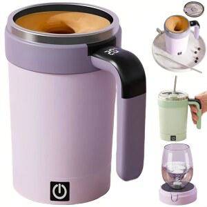 자동 자기 교반 커피 머그잔, 뚜껑이 있는 탈착식 베이스 충전식 커피, 우유, 및 기타 음료용 컵 보라색