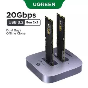 신제품! UGREEN USB 3.2 20Gbps M.2 SSD 도킹 스테이션 듀얼 베이 NVMe 디스크 케이스 HDD 박스 도크 4TB