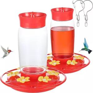 플라스틱 벌새 모이통 2팩 22온스 와이드 마우스 이지 클리닝 개미 해자 벌 방지 및 누수 6포트 필링 야외