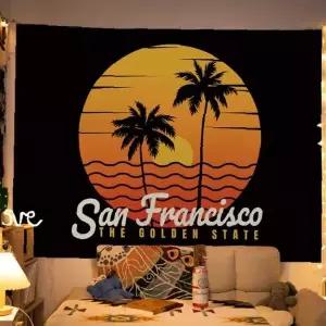 야자수 석양 도시풍경 그래픽 벽걸이천 인테리어 침실 거실 분위기연출