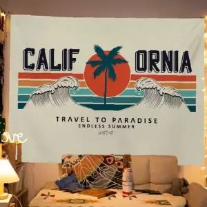 해변 야자나무 석양 레트로그래픽 벽장식천 인테리어소품 침실 거실 분위기