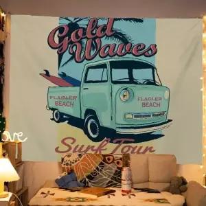 빈티지 레트로 캠핑카 일러스트 패브릭 벽걸이 인테리어 장식 가림막 포스터 4종