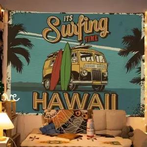 야자수 서핑보드 하와이 해변 감성 패브릭 벽걸이 인테리어 장식 포스터 4종 사이즈