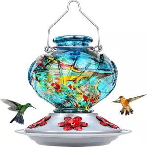 볼라이트 벌새 모이통 야외용 핸드 블로우 글래스 개미 해자 및 5개의 먹이 포트 22온스 모란 꽃 모양