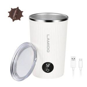 배터리 및 온도 표시 기능이 있는 316 스테인리스 스틸 자기 교반 커피 컵, 뚜껑이 타입 C 충전식 자동 혼합 커피, 우유, 단백질 파우더용 전기 자가 머그컵 - 흰색