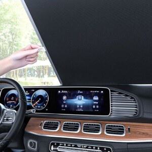 무선 암막 롤러 그늘막, 석션 컵 조절 가능한 창문 그늘막 - 가정, 사무실, 침실 및 자동차 앞유리용 자외선 차단 풀다운 다크닝 블라인드, 실내 블랙