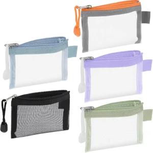 KFHENSOMR 5팩 소형 메쉬 지퍼 파우치 5가지 색상 나일론 방수 지퍼백 여행용 화장품 동전 정리함 사무실