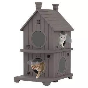 지오리빙 CH115B 2단 고양이집 강아지집 캣타워 개집 야외 마당 애완견 하우스 사계절 숨숨집 화장실