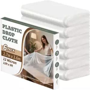 플라스틱 드롭 천 페인팅용 6피스 360 X 270 CM 방수 및 방진 투명 가구 커버용 페인트 타프 (6)