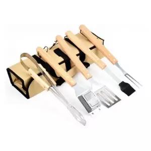 (색상1 BBQ도구 원목5P)캠핑 세트 조리 원목 포함 케이스 취사도구 바베큐 도구 5P